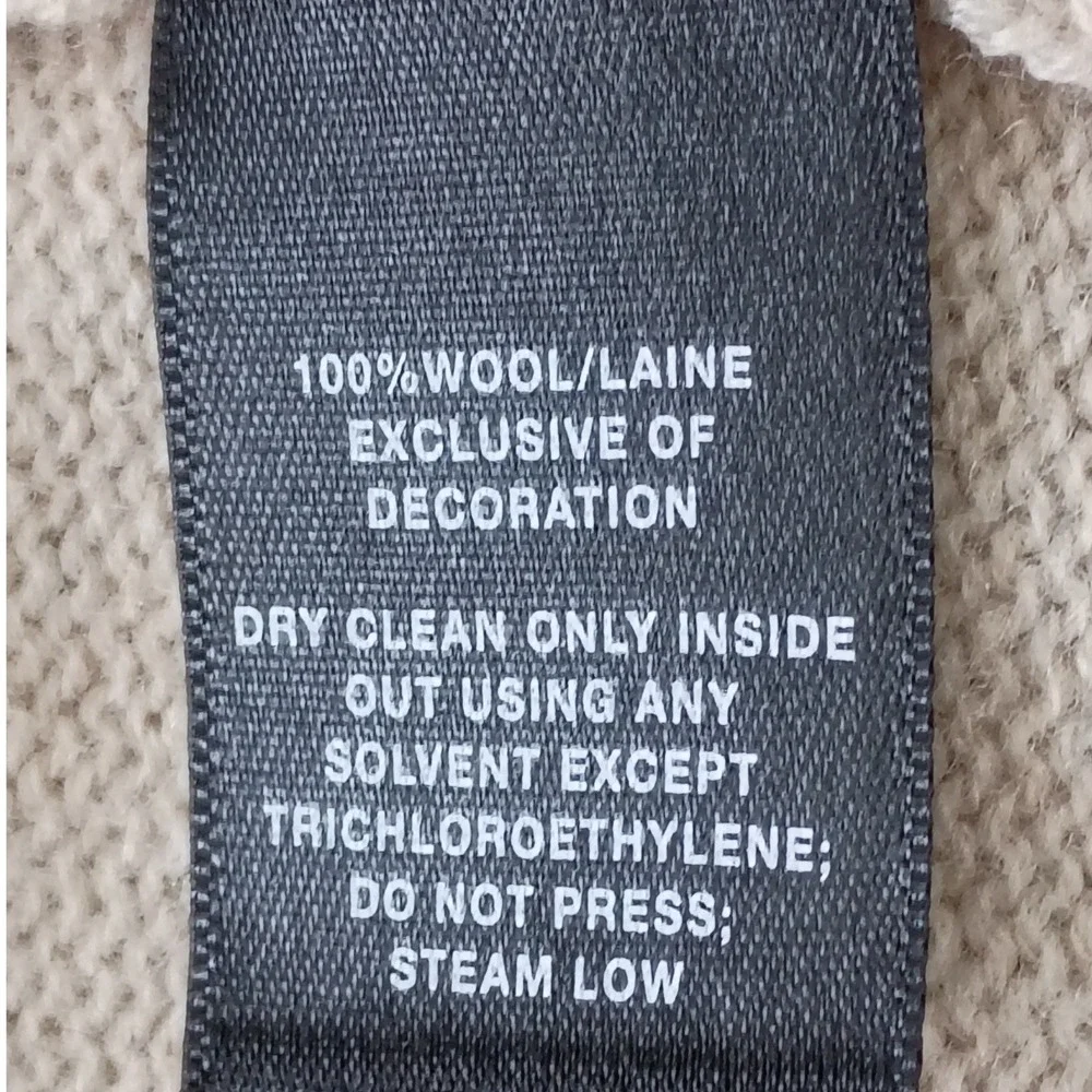 Lafayette 148 New York 100% Wool‎ Longline Vest Beige Leather Pocket Shawl L